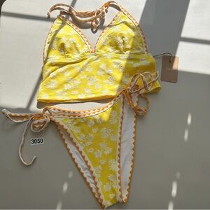 Samiol Large Yellow Floral Contrast Flower Tankini Set
